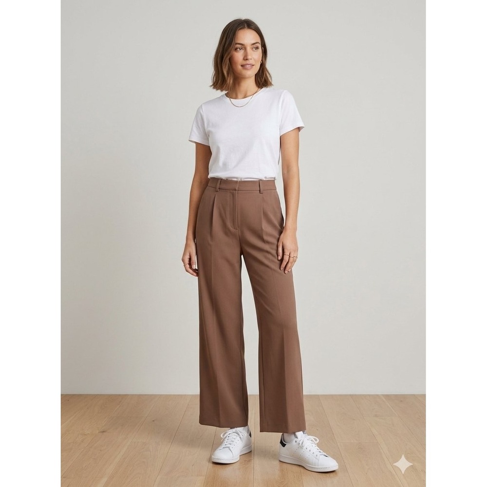 Halara Brown High Waisted Wide Leg Petite Trousers Size L Dress Pants